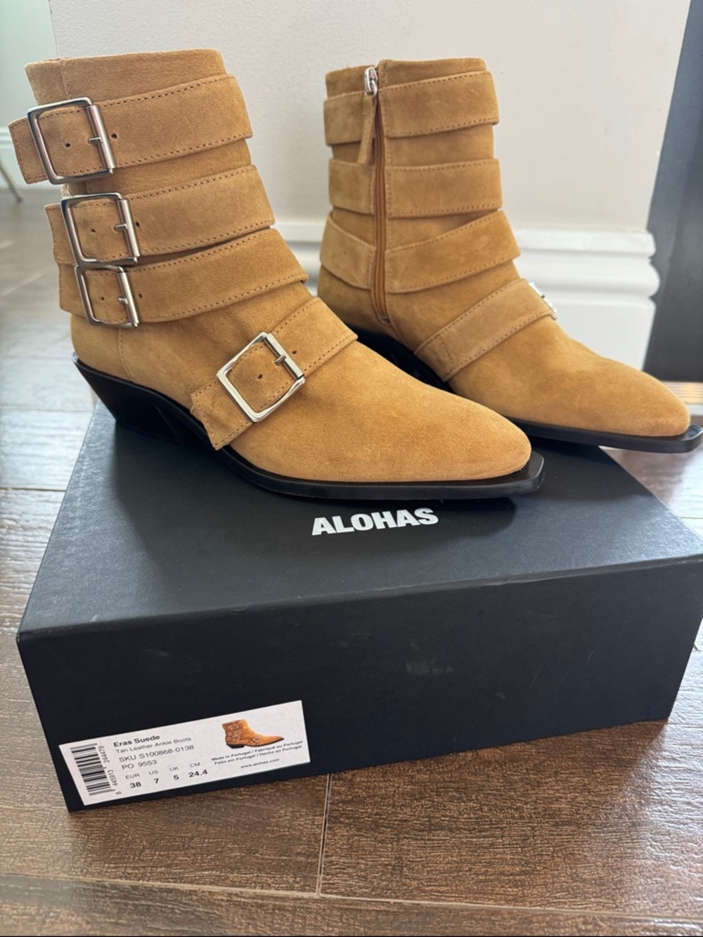 ALOHAS Eras Tan Buckled Ankle Booties